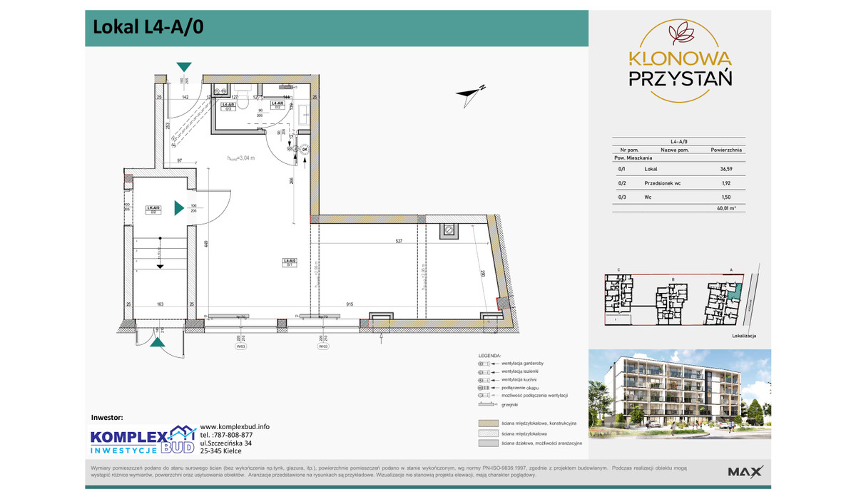 Komercyjne w inwestycji Klonowa Przystań, Kielce, 40 m² | Morizon.pl | 3339