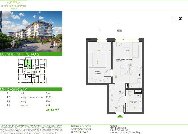 Mieszkanie w inwestycji Wzgórze Hugona - Świętochłowice, Świętochłowice, 39 m² | Morizon.pl | 2130