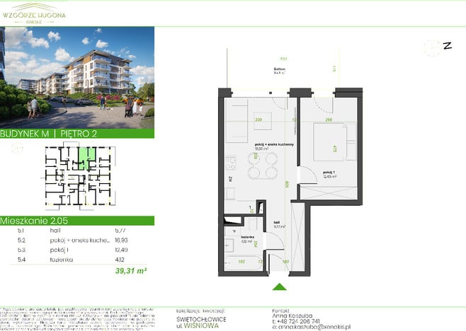 Mieszkanie w inwestycji Wzgórze Hugona - Świętochłowice, Świętochłowice, 39 m² | Morizon.pl | 2131