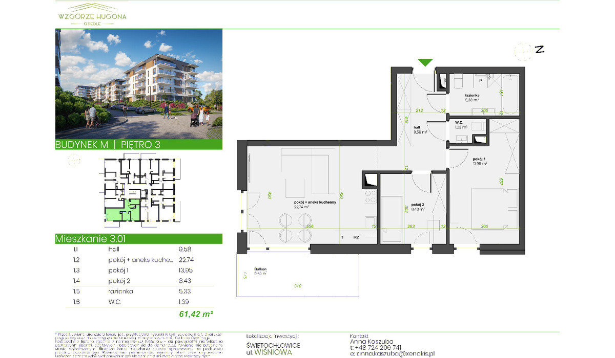 Mieszkanie w inwestycji Wzgórze Hugona - Świętochłowice, Świętochłowice, 61 m² | Morizon.pl | 2135