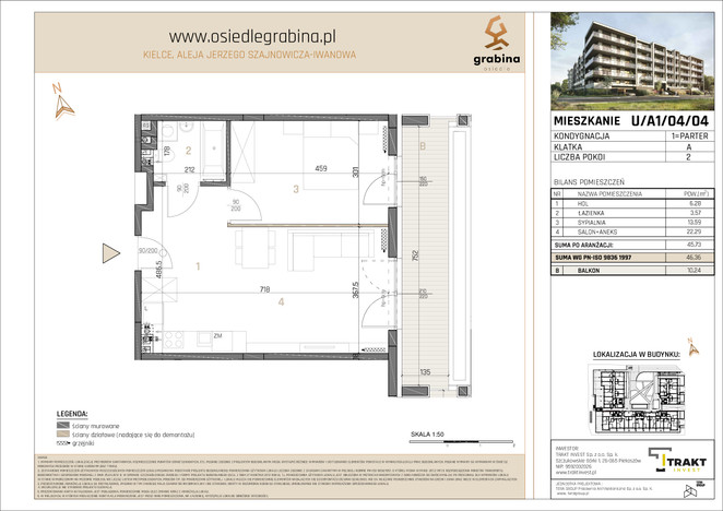 Mieszkanie w inwestycji Osiedle Grabina, Kielce, 46 m² | Morizon.pl | 3358